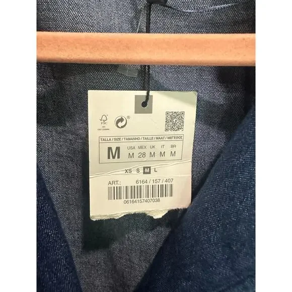 Zara Blue  Double Breasted Puff Sleeve Denim Mini Dress Blogger Favorite NEW - Picture 14 of 16